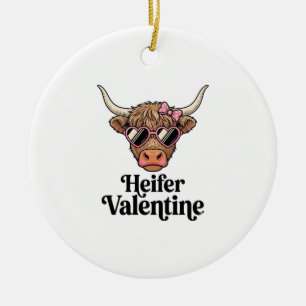 Heifer Valentine Highland Cow Vintage Design_1 Ceramic Tree Decoration