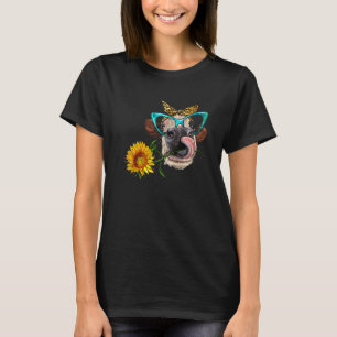 Heifer With Glasses Headband Sunflower Animal Farm T-Shirt