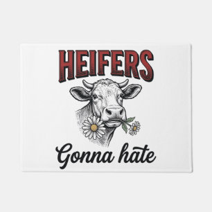 Heifers Gonna Hate Funny Cow Vintage Engraving Tee Doormat