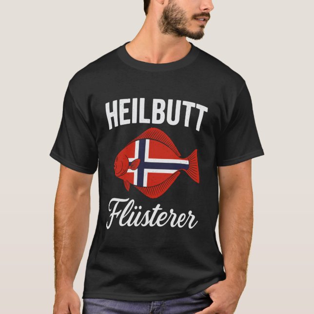 Heilbutt Flüsterer Norwegian Flag Design T-Shirt (Front)