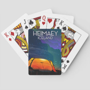 Heimaey, iceland, camping vacation poster. playing cards