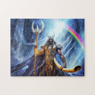 Heimdall and horn Gjallarhorn at bifrost bridge Jigsaw Puzzle
