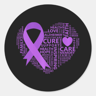 Heimer Awareness Heart Purple Ribbon  Classic Round Sticker