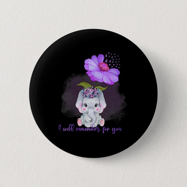 Heimerheimer Awareness Cute Elephant I'll Remember 6 Cm Round Badge (Front)