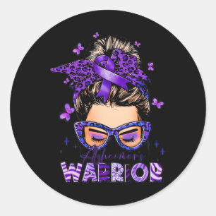 Heimerheimer Awareness Messy Bun Warrior Woman Leo Classic Round Sticker