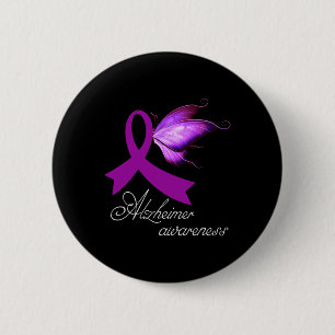 Heimerheimer Awareness Purple Ribbon And Butterfly 6 Cm Round Badge