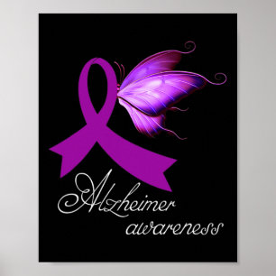 Heimerheimer Awareness Purple Ribbon And Butterfly Poster