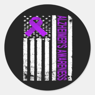 Heimerheimer Awareness - Usa Flag Purple Ribbon  Classic Round Sticker