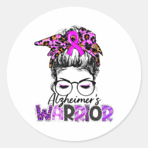Heimerheimer Awareness Warrior Messy Bun Leopard B Classic Round Sticker