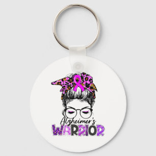 Heimerheimer Awareness Warrior Messy Bun Leopard B Key Ring