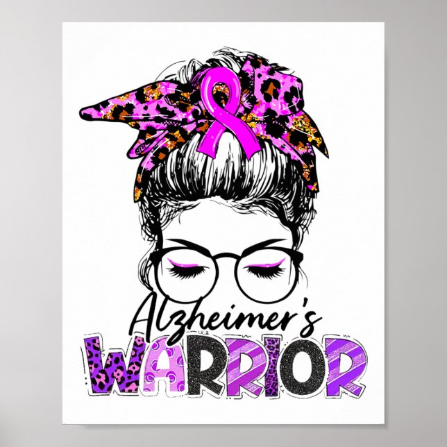 Heimerheimer Awareness Warrior Messy Bun Leopard B Poster (Front)