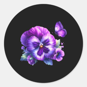 Heimerheimer Purple Floral Pansy Dementia Heimerhe Classic Round Sticker