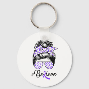 Heimerheimer's Awareness Messy Bun Warrior Believe Key Ring