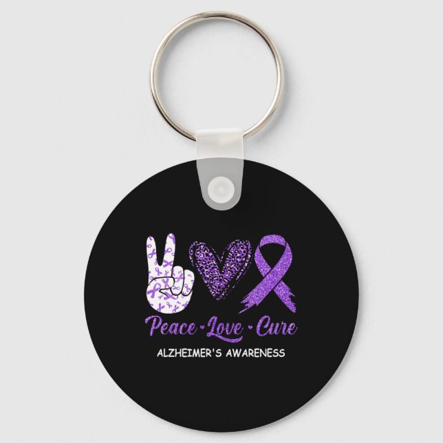 Heimerheimer's Awareness Peace Love Cure Leopard  Key Ring (Front)