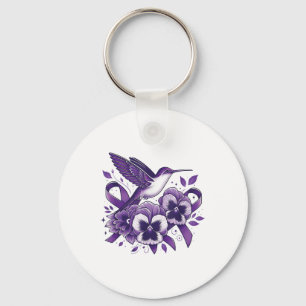 Heimers Purple Floral Pansy Dementia Hummingbird R Key Ring