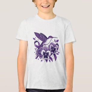 Heimers Purple Floral Pansy Dementia Hummingbird R Tri-Blend Shirt