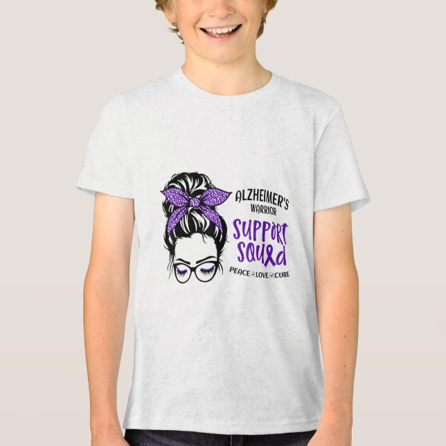 Heimers Warrior Awareness Support Squad Messy Bun  Tri-Blend Shirt (Front)