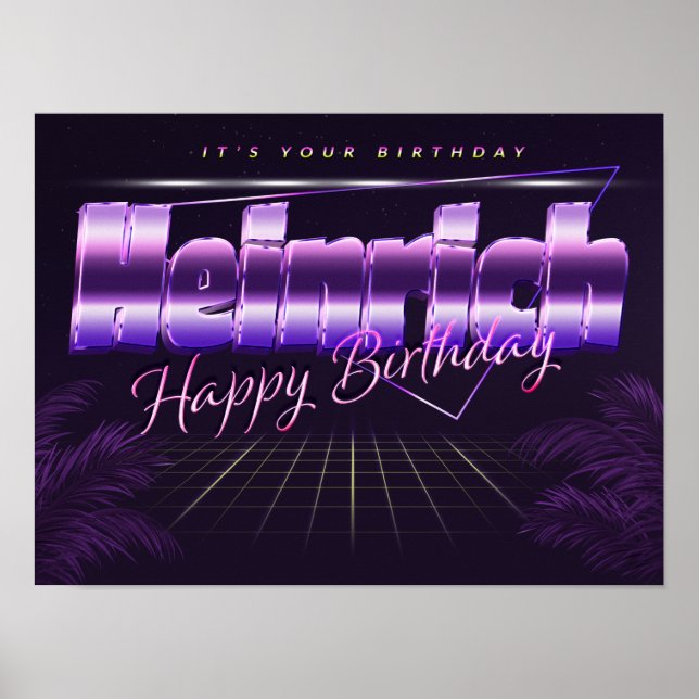 Heinrich Name First Name Purple Retro Poster Birth (Front)
