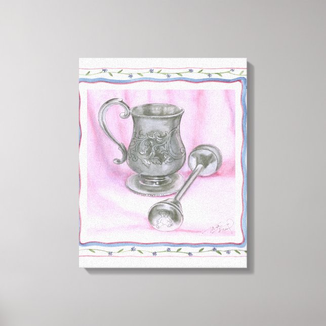 Heirloom Cup & Rattle on Purple Background Canvas Print (Front)