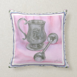 Heirloom Cup & Rattle on Purple Background Cushion