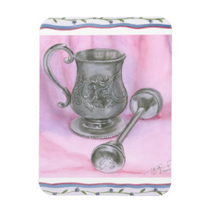Heirloom Cup & Rattle on Purple Background Magnet