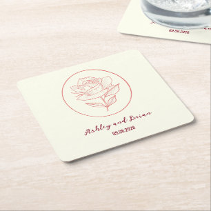 Heirloom Garden Classic Floral Rose Wedding Square Paper Coaster