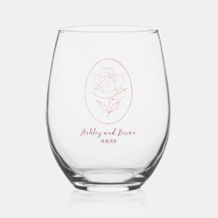Heirloom Garden Classic Floral Rose Wedding Stemless Wine Glass