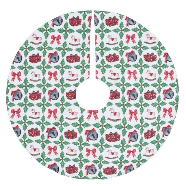 Heirloom Holly Patchwork Christmas Holiday Brushed Polyester Tree Skirt (Front)