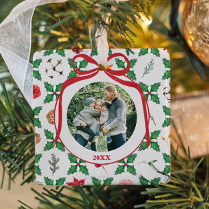 Heirloom Holly Personalised Merry Christmas Photo Ceramic Ornament
