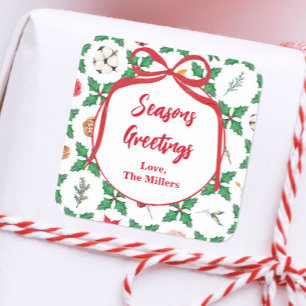 Heirloom Holly Personalised Seasons Greetings Square Sticker