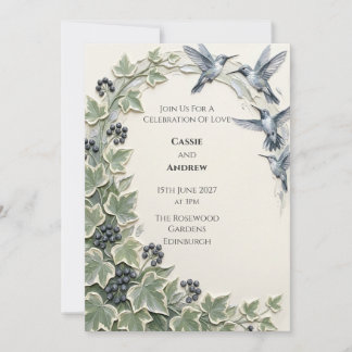 Heirloom Ivy and Hummingbird Palette Knife Invitation