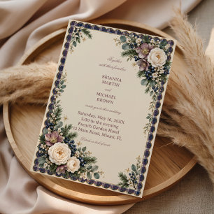 Heirloom Plaid With Plum Blossoms Invitation