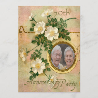 Heirloom Rose 50th Anniversary Personalised Photo Invitation