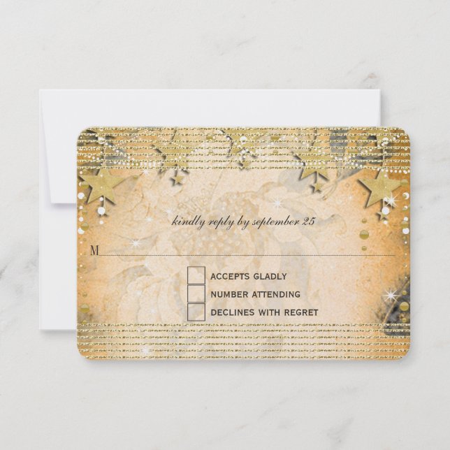Heirloom Rose Gold Wedding Under the Stars RSVP Card (Front)