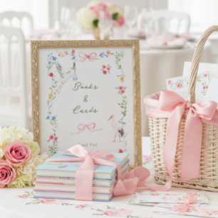 Heirloom Rose & Ribbon Stork Books and Cards Poster