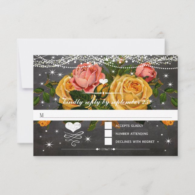 Heirloom Roses Chalkboard Typography RSVP Card (Front)