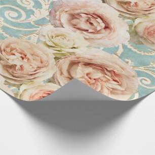 Heirloom Roses with Damask Wrapping Paper