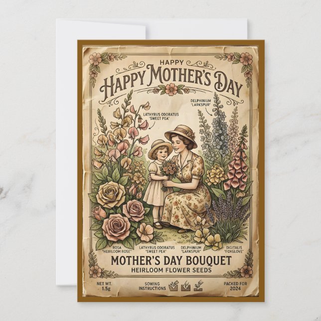"Heirloom Seed Packet — Botanical Mother's Day Card (Front)