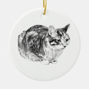 Heirloom Shading, Watchful Tabby Ceramic Tree Decoration