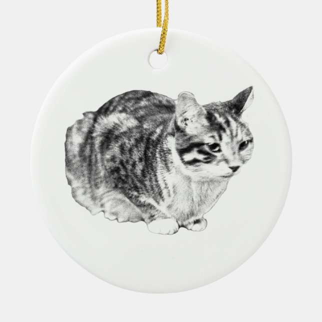 Heirloom Shading, Watchful Tabby Ceramic Tree Decoration (Front)