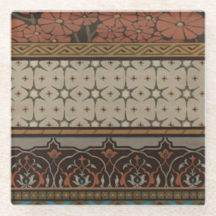 Heirloom Textile with Decorative Patterns Glass Coaster