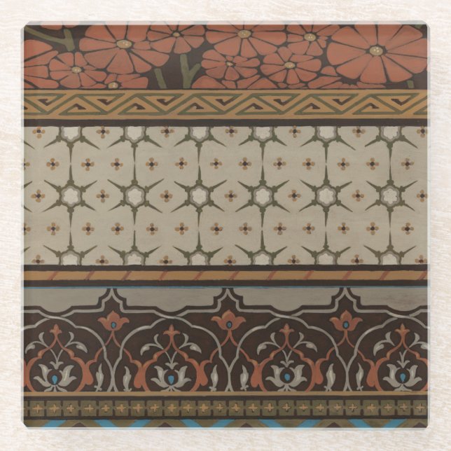 Heirloom Textile with Decorative Patterns Glass Coaster (Front)
