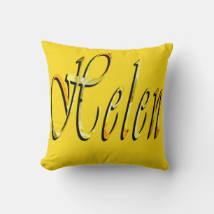 Helen, Girls Name Logo, Yellow Throw Cushion. Cushion