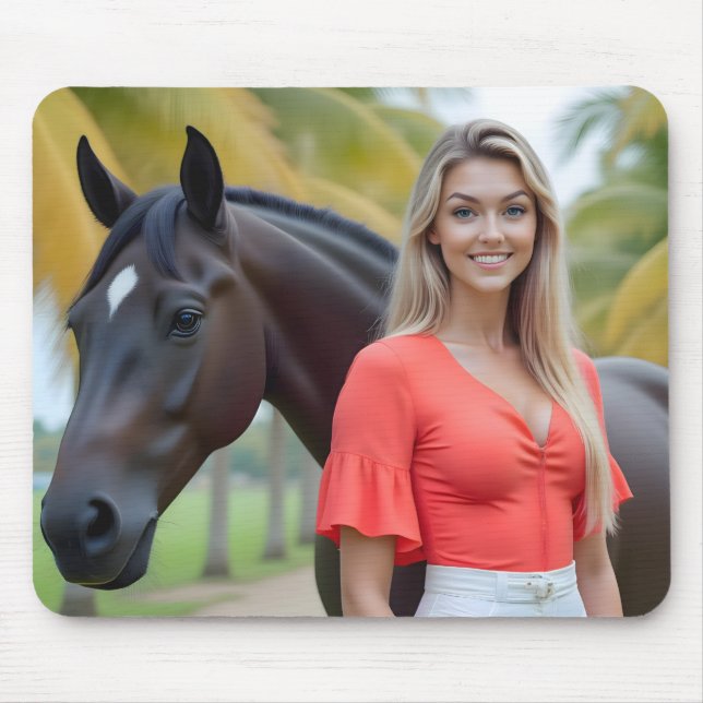 Helena and Her Horse Amidst Lush Greenery Mouse Pad (Front)