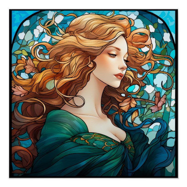 Helena - Dark Blonde Woman in Art Nouveau Style Poster (Front)