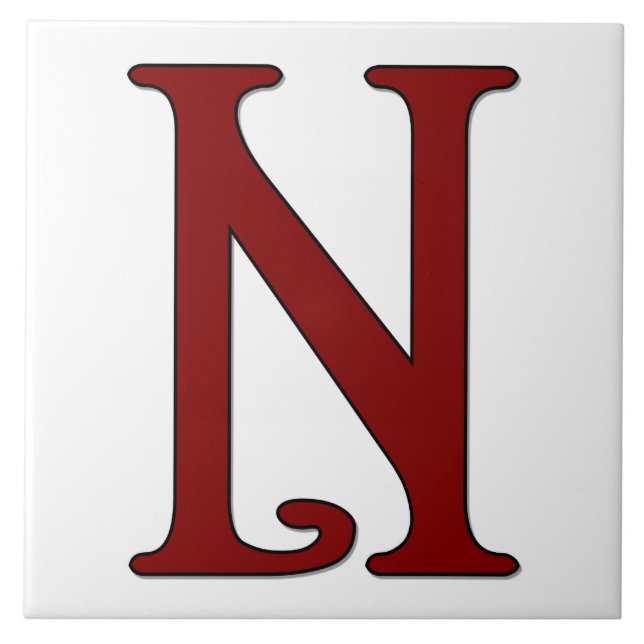 Helena Letter N in Red Monogram Tile (Front)