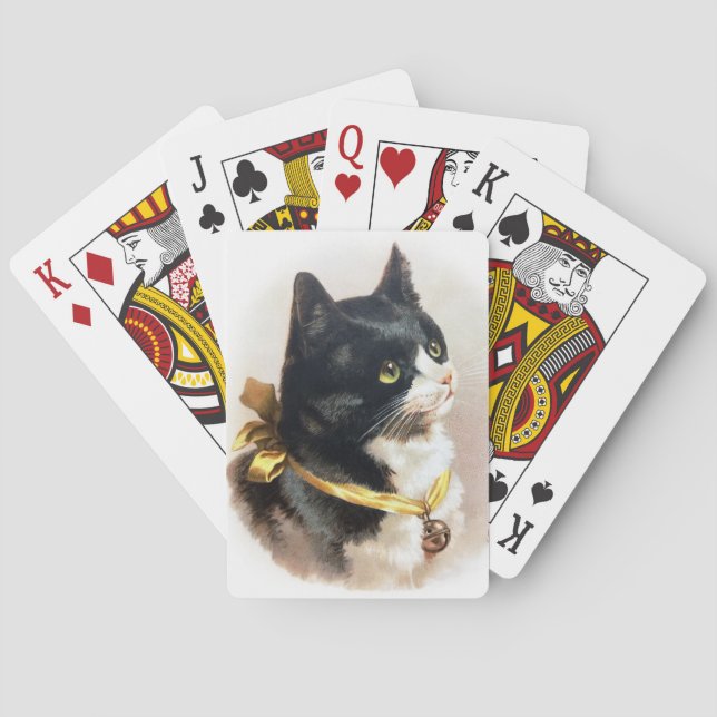 Helena Maguire Tuxedo Cat, Yellow Ribbon and Bell Playing Cards (Back)