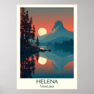 Helena Montana Vintage Lake Sunset Travel Art Poster