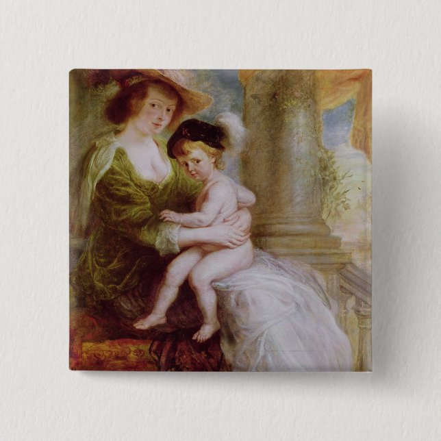 Helene Fourment  and her son Frans 15 Cm Square Badge (Front)