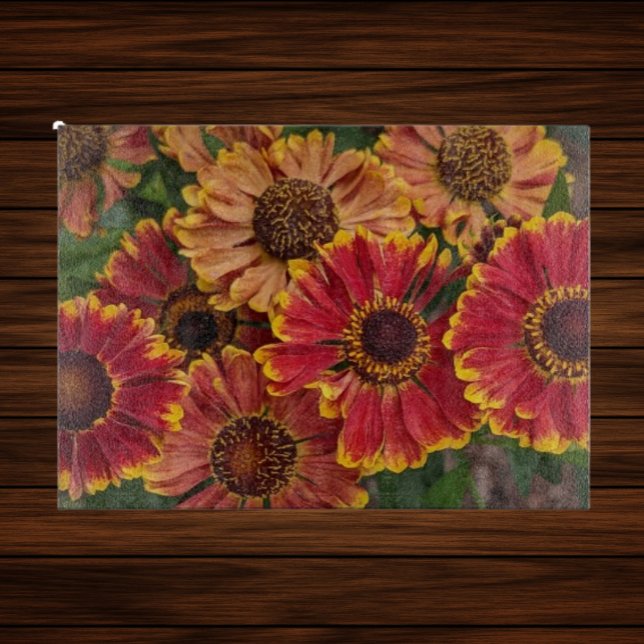 Helenium Autumnale Blooms Floral Cutting Board (In Situ)